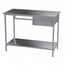 Стол медицинский инструментальный из нержавеющей стали Э-1180/590/1-ПЯП с одним подвесным ящиком и полкой