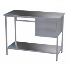 Стол медицинский инструментальный из нержавеющей стали Э-1180/590/1-ПЯП2 с двумя подвесными ящиками и полкой