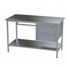 Стол медицинский инструментальный из нержавеющей стали Э-1180/590-ПЯП2 с двумя подвесными ящиками и полкой