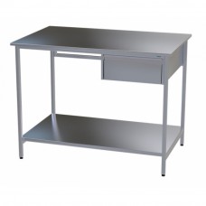 Стол медицинский инструментальны1 из нержавеющей стали Э-1180/750/1-ПЯП с одним подвесным ящиком и полкой