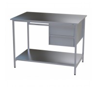 Стол медицинский инструментальный из нержавеющей стали Э-1180/750/1-ПЯП2 с двумя подвесными ящиками и полкой