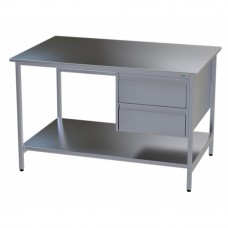 Стол  медицинский инструментальный из нержавеющей стали Э-1180/750-ПЯП2 с двумя подвесными ящиками и полкой